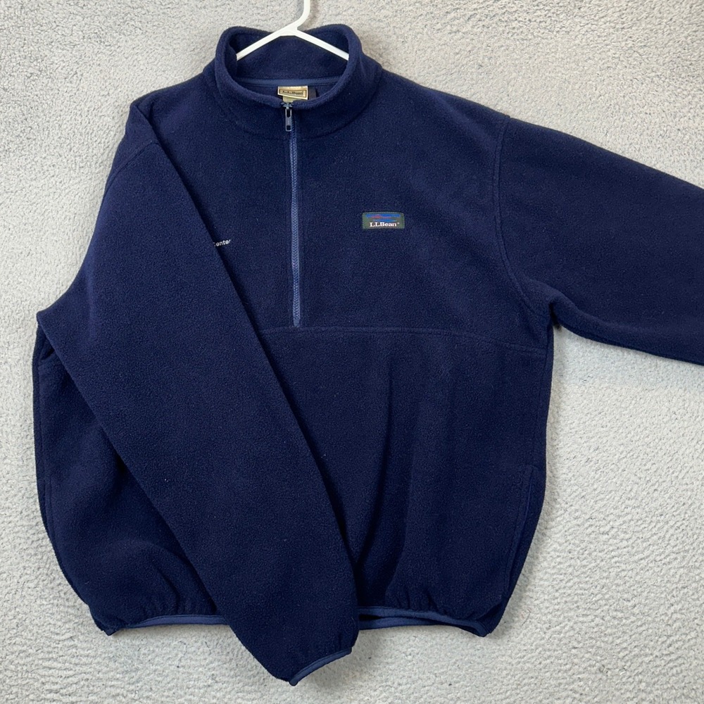 Vintage L.L. Bean Sweater  Mens Large Navy Blue Quarter Zip Pullover Made In USA